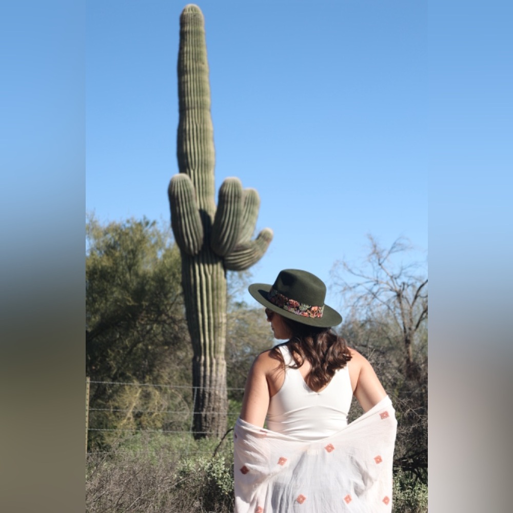 SOLD Green Wool Cowboy Hat – Western Felt Hat with Embroidered Cactus Band - Picture 8 of 9